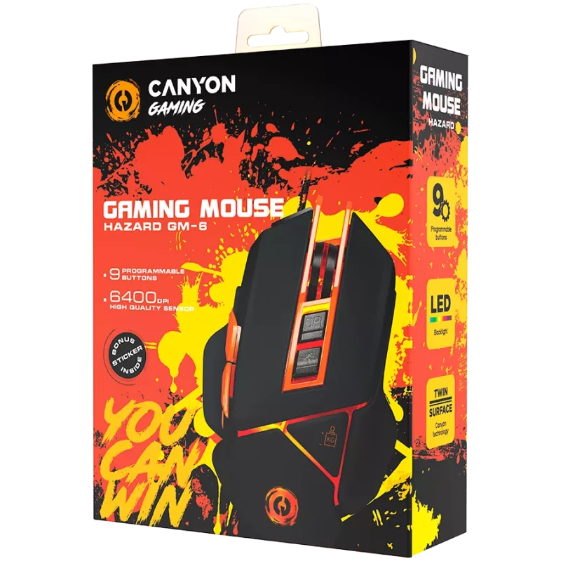 CANYON Maus Hazard GM-6 LED Kabelgebunden Schwarz Orange