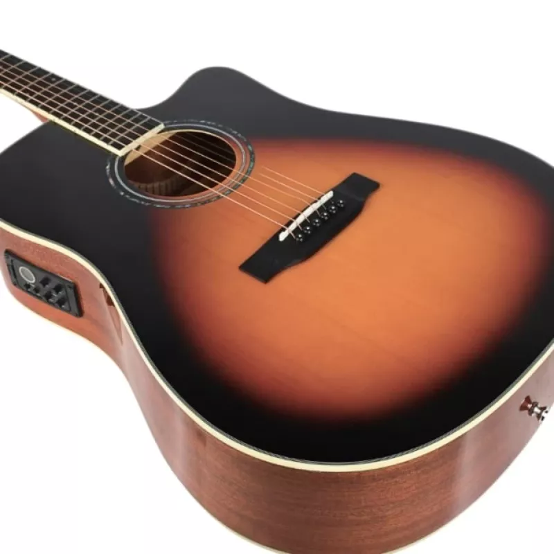 Elektroakustische Gitarre V-tone VEAG1 CE 4/4 Holz — Full-Size-Dreadnought, Cutaway, Fichtendecke, Mahagoni-Boden & -Zargen, eingebauter Vorverstärker