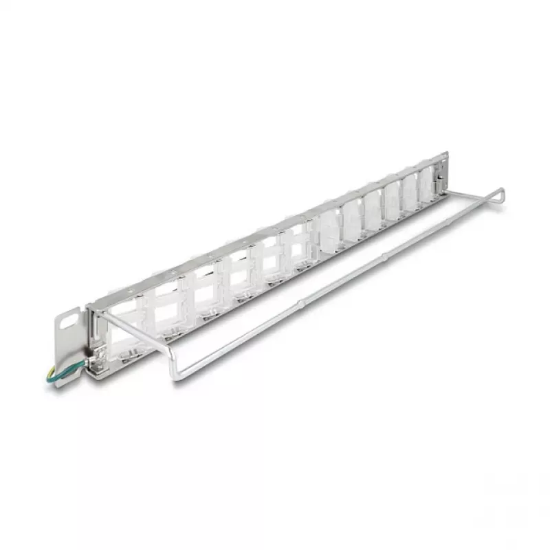 Patchpanel 19 Zoll DELOCK 24-Port Keystone, neigbare Ports, Zugentlastung, 1U metallisch