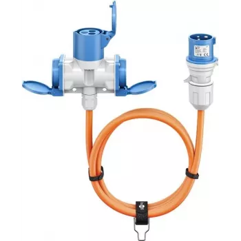 Goobay CEE-Adapterkabel CEE-Stecker auf 1x CEE-Kupplung und 2x Schutzkontakt-Kupplung (76266)