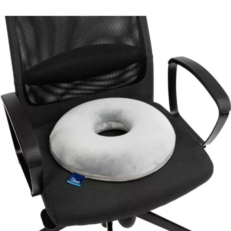 Druckkissen TIMAGO SUPPORT TIM Öffnung — Schaumstoff-Sitzkissen mit Mittelloch, 390×390×80 mm, grau