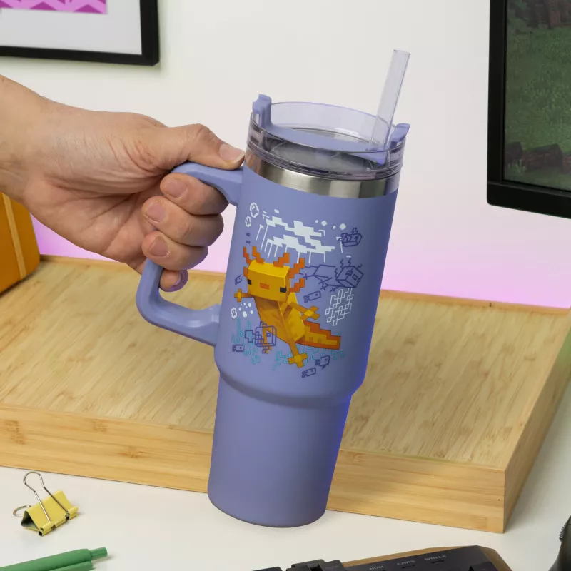 Paladone Minecraft violetter Isolierbecher mit Strohhalm, 900 ml