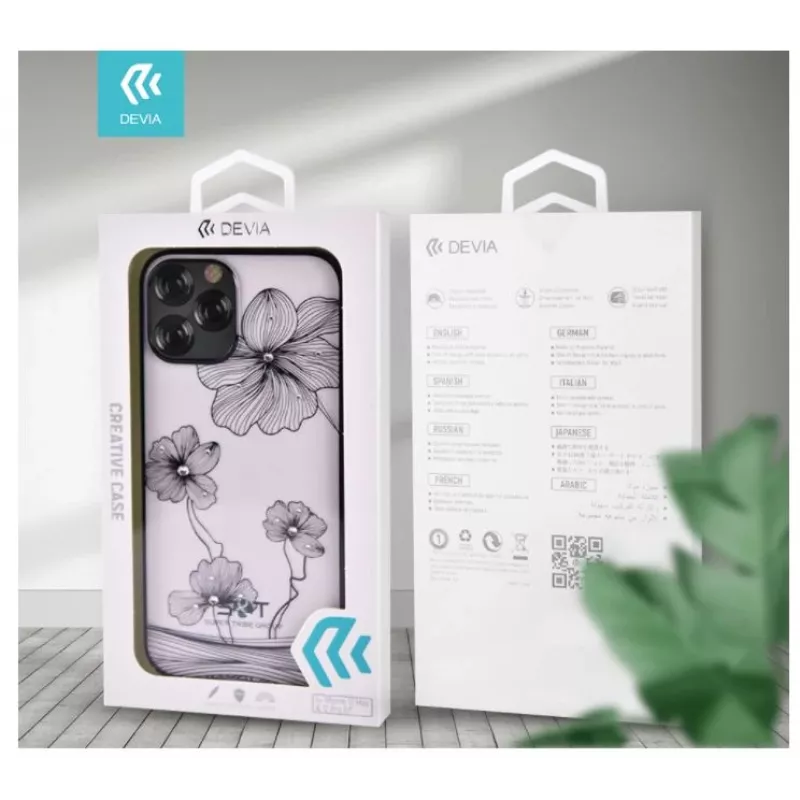 Schutzhülle Devia Crystal Flora für iPhone 12 / 12 Pro — blau transparent mit Blumenmuster