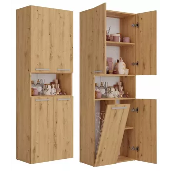 Badezimmer-Schrankschrank Top e shop NEL 1K DK ART KPL, Eichenrahmen, 600×300×1740 mm, 5 Regale, freistehend
