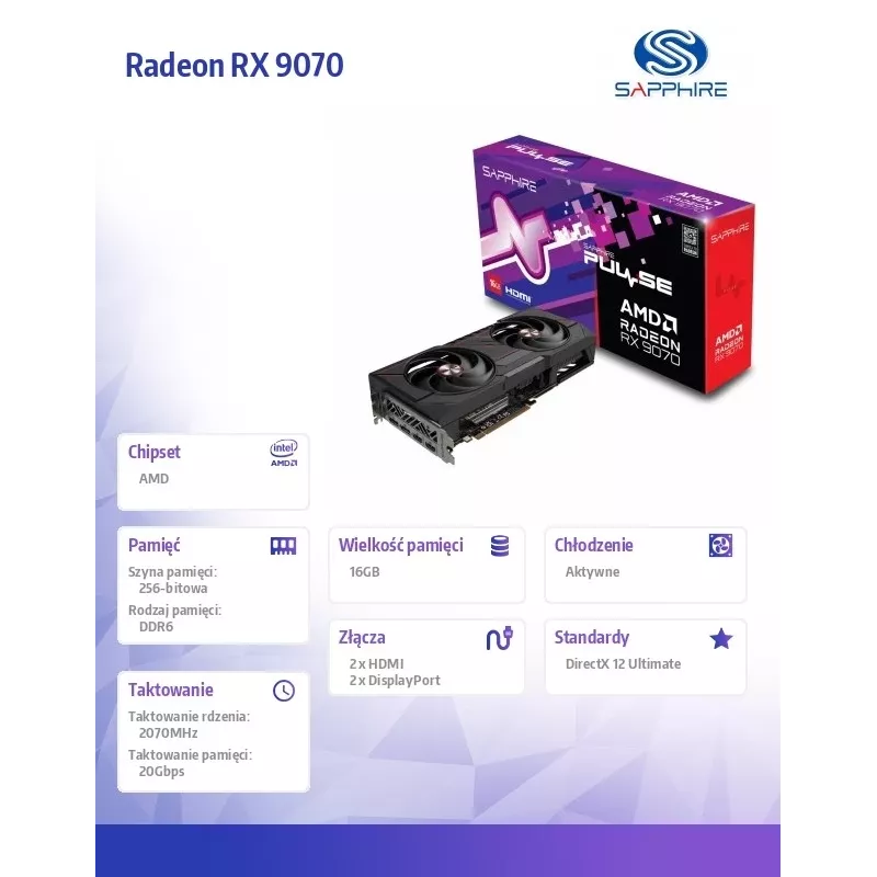SAPPHIRE PULSE Radeon RX 9070 16GB GDDR6 Grafikkarte