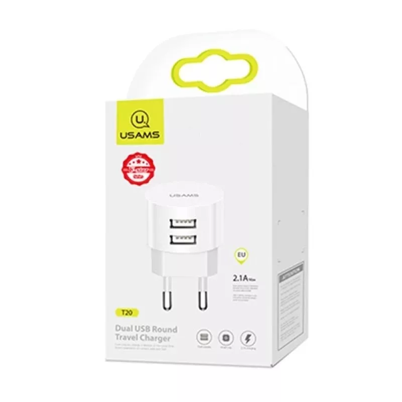 USAMS US-CC080 T20 Dual-USB-Rundreiseladegerät, 10,5 W, Weiß