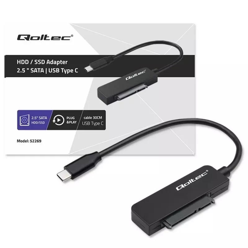 QOLTEC SATA-Adapter 52269 für 2,5-Zoll-Laufwerk auf USB-C, unterstützt bis zu 2 TB