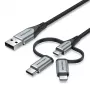 Vention USB 2.0 A Stecker auf 3-in-1 Micro-B&USB-C&Lightning Stecker Kabel 1M Grau Aluminiumlegierung