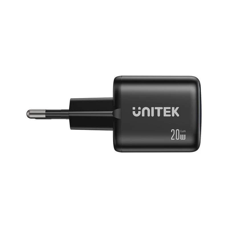 Wandladegerät Unitek P1128ABK01-EU – 2-Port GaN USB‑C & USB‑A, insgesamt 20W, schwarz
