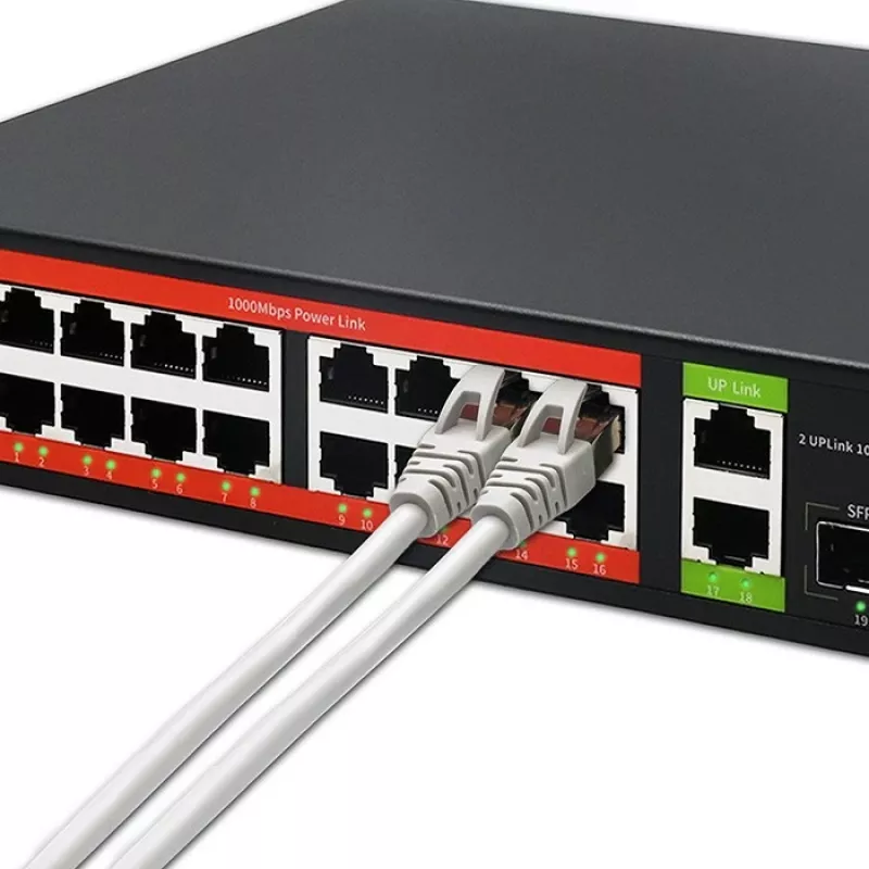 Netzwerk-Switch QOLTEC 52292 — Gigabit Ethernet PoE, 16x RJ45, 2x RJ45-Uplink, 2x SFP