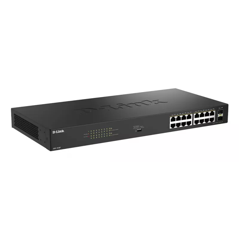 D-Link 18-Port Gigabit Unmanaged PoE Switch DGS-1018P/E — 16 x Gigabit RJ-45, PoE (IEEE 802.3af/at), 36 Gbit/s Switching-Kapazität
