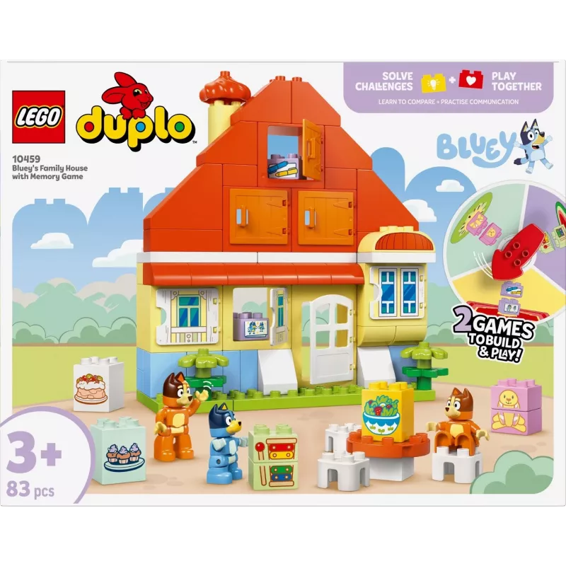 Bauspielzeug LEGO Bluey Familienhaus mit Gedächtnisspiel 10459 — 83 Teile, 3 Minifiguren, Alter 3+