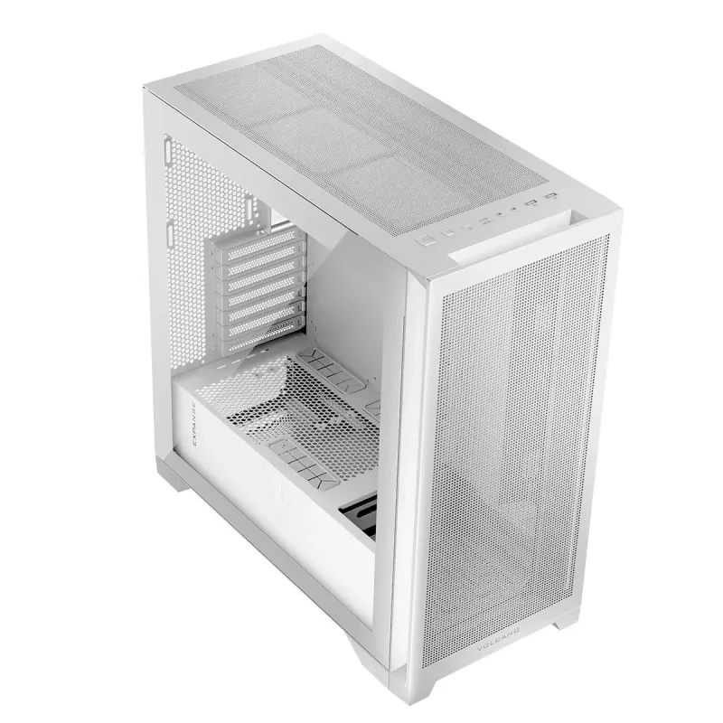 PC-Gehäuse MODECOM VOLCANO EXPANSE S MIDI Tower — Weiß, microATX, gehärtetes Glas, USB-C, unterstützt GPU 430 mm