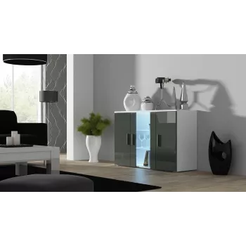 Sideboard cama meble SOHO S7, 120 cm, weiß/grau Hochglanz, 3 Türen, 4 Einlegeböden