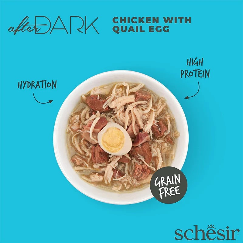 Nassfutter für Katzen Agras Pet Foods Schesir after Dark Complete Brühe 80 g – Huhn, glutenfrei, für ausgewachsene Katzen