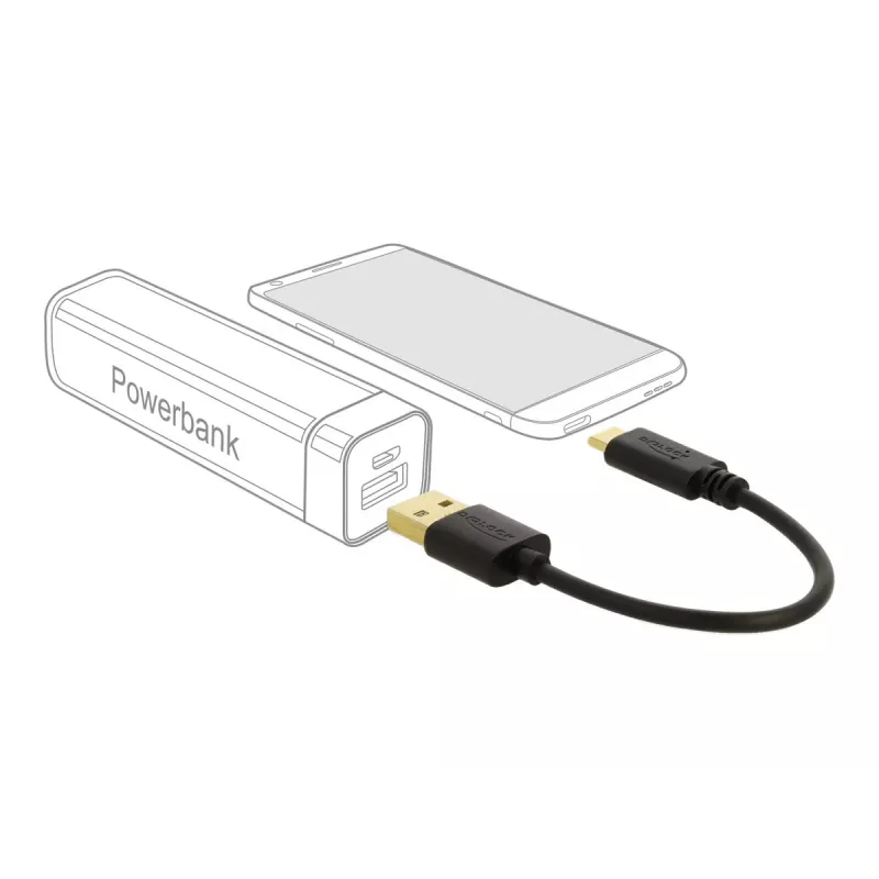 DeLOCK USB-Ladekabel Typ-A auf USB Typ-C 15 cm Schwarz