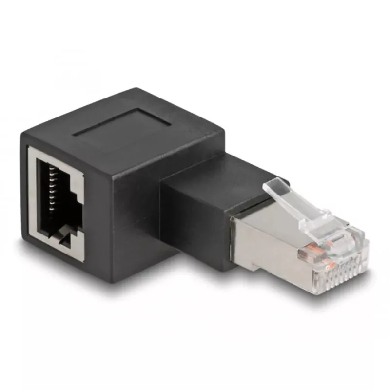DeLOCK RJ45-Stecker auf RJ45-Buchse Adapter Cat.6A 90° links abgewinkelt Schwarz
