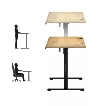 Höhenverstellbarer Schreibtisch Mark Adler Leader 7.0 – elektrische Höhenverstellung, 1200×600 mm, 72–118 cm, max. Belastung 80 kg, schwarzer Metallrahmen, Spanplatten-Tischplatte