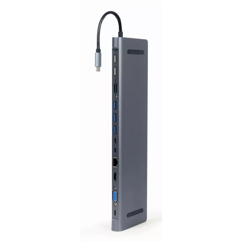 Gembird A-CM-COMBO9-01 USB Type-C 9-in-1 Multi-Port-Adapter (USB-Hub + HDMI + VGA + PD + Kartenleser + LAN + 3,5 mm Audio), Space Grey