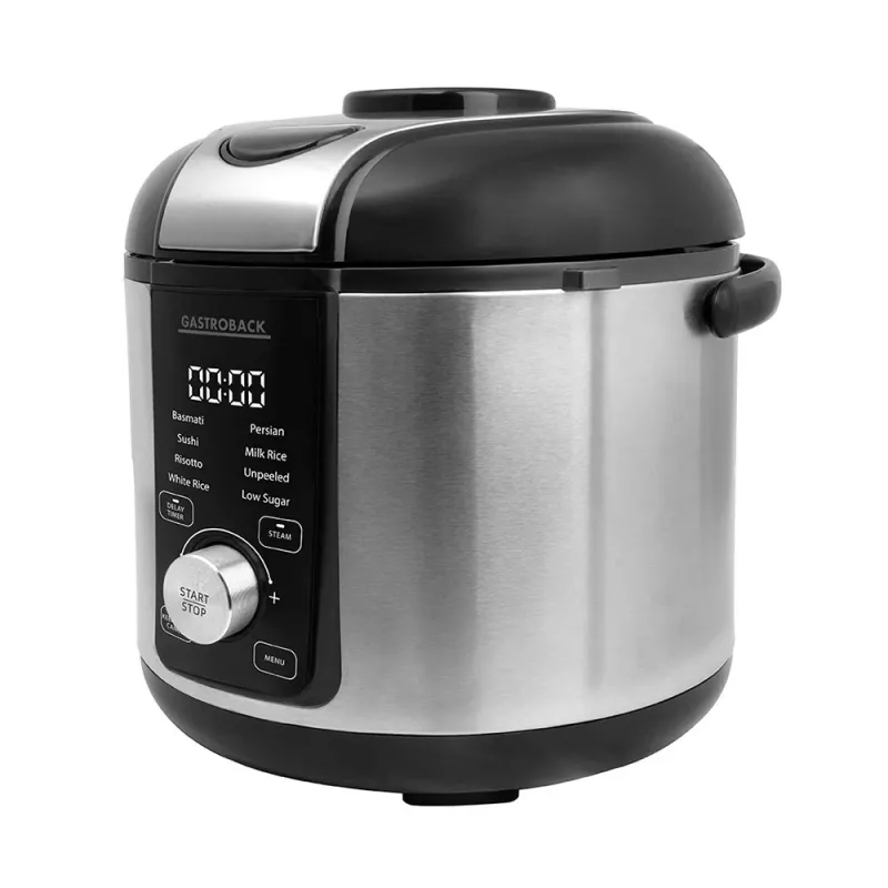Reiskocher GASTROBACK Rice Control Low Carb & Steam, 3 L, 450 W, schwarz/Edelstahl