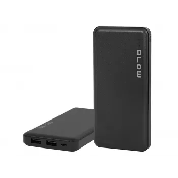 Tragbare Powerbank BLOW PB10A 10000mAh Polymer-Akku, 2x USB-A-Ausgänge, 22,5W Gesamtleistung, Micro-USB-Eingang, schwarz