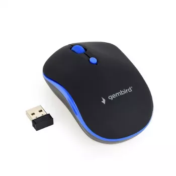 Kabellose optische Maus Gembird MUSW-4B-03-B, RF, beidhändig, 1600 DPI, 4 Tasten, batteriebetrieben, blau/schwarz