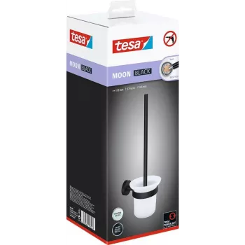 Tesa MOON Schwarz - WC-Bürste & Halter - Schwarz - Weiß - Glas - Metall - 112 mm - 145 mm