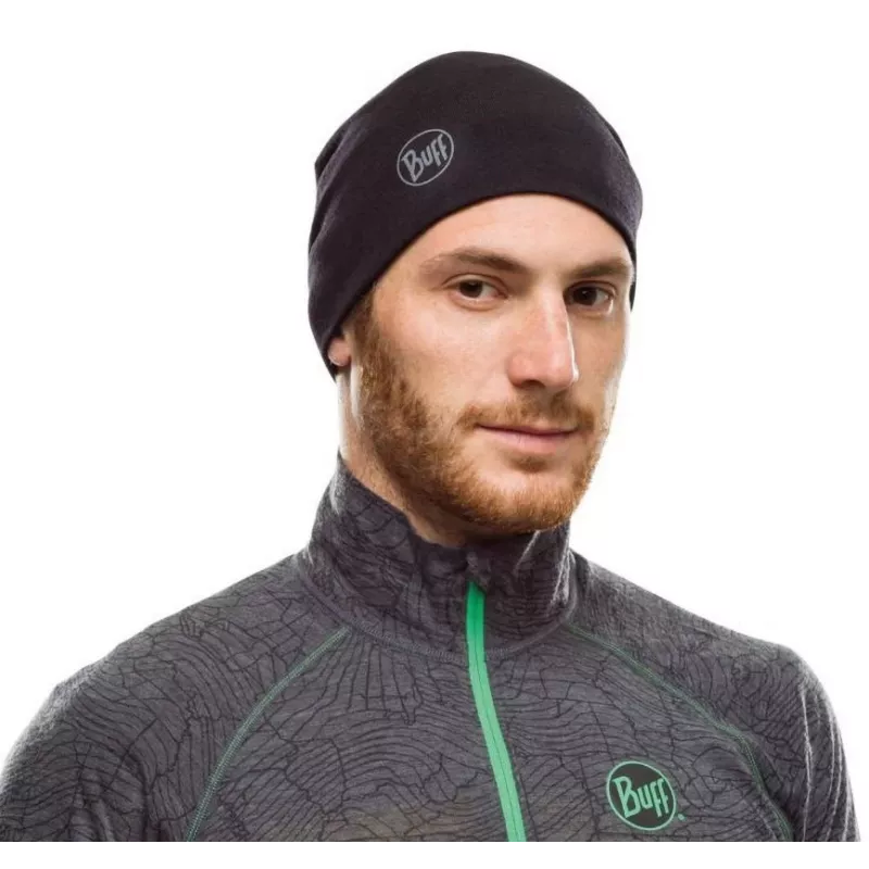 Beanie-Mütze Buff Merino Midweight — Solid Schwarz, Einheitsgröße, Merinowolle, Herbst/Winter, Sport