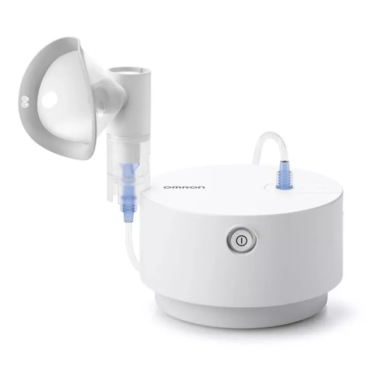 Tischvernebler Omron C28P mit 10 ml/min Kapazität, 2,65 µm Partikelgröße, weiß, Maße 265×195×143 mm