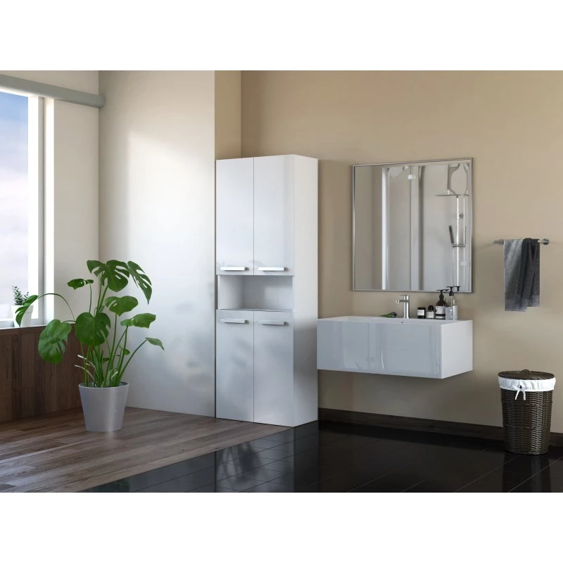 Badezimmer-Aufbewahrungsschrank Topeshop NEL 1K DK BPOŁ Weiß 5 Regalböden