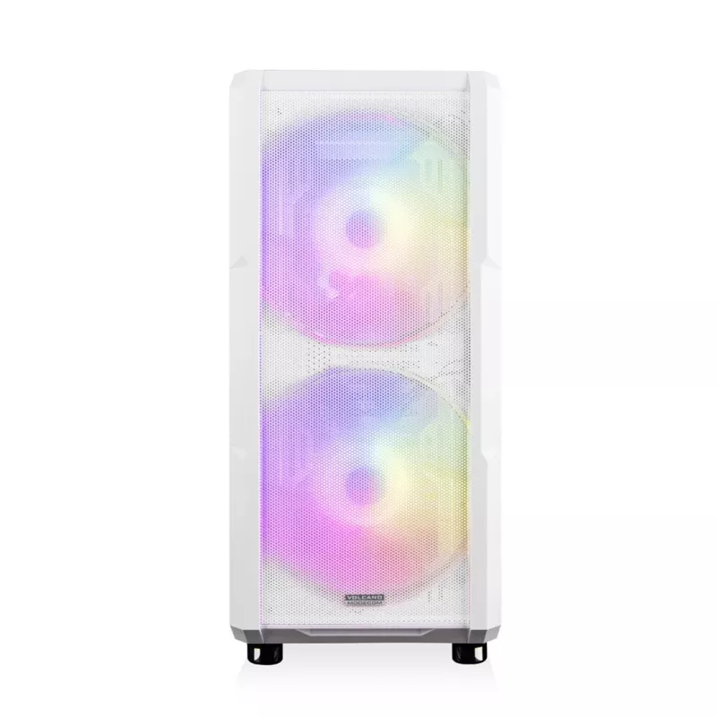 PC-Gehäuse MODECOM AMIRANI ARGB Midi Tower Weiß — ATX/ITX, 35 cm GPU, 16,5 cm CPU-Kühler, 2x200 mm Lüfter
