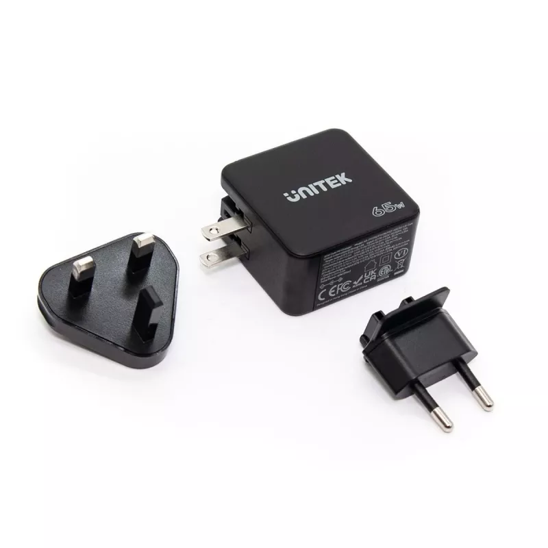 Unitek P1117B USB-C PD 65W Universelles Mobil-Ladegerät, 2x USB‑C PD + 1x USB‑A, Schwarz
