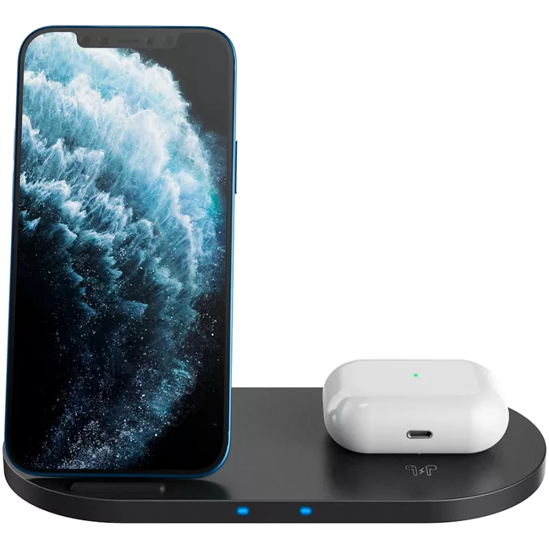 Ladegerät Kabellose Dockingstation 2in1 QI 10W/USB-C/LED schwarz