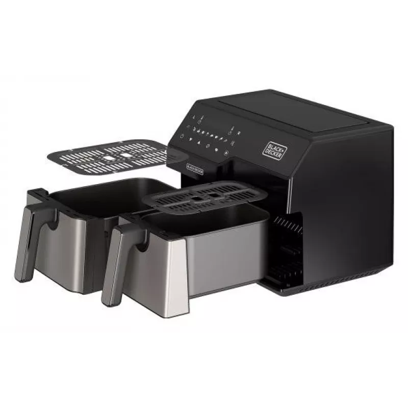 Heißluftfritteuse Black & Decker BXAF9000E Dual Basket 9 L, 2500 W, 80–200 °C, 2 Körbe, 8 Programme