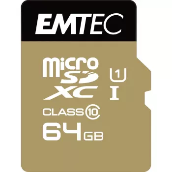 EMTEC Gold+ - Flash-Speicherkarte (SD-Adapter inbegriffen) - 64 GB - Class 10 - microSD - Gold (ECMSDM64GXC10GP)