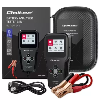 Qoltec 52489 Digitaler Batterie-Analyzer Tester 3-in-1 mit LCD und mehrsprachig 6V | 12V | 24V | 30Ah-200Ah