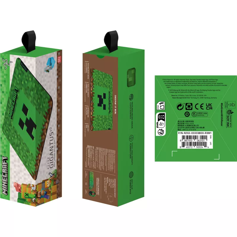 Mauspad Razer Gigantus V2 Medium Minecraft Edition — texturierte Oberfläche, Gummibasis, mittlere Größe