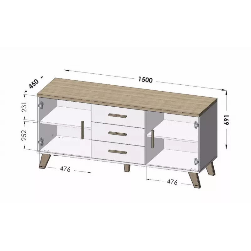 Cama sideboard LOTTA 150 2D3S wotan oak + mat Schwarz