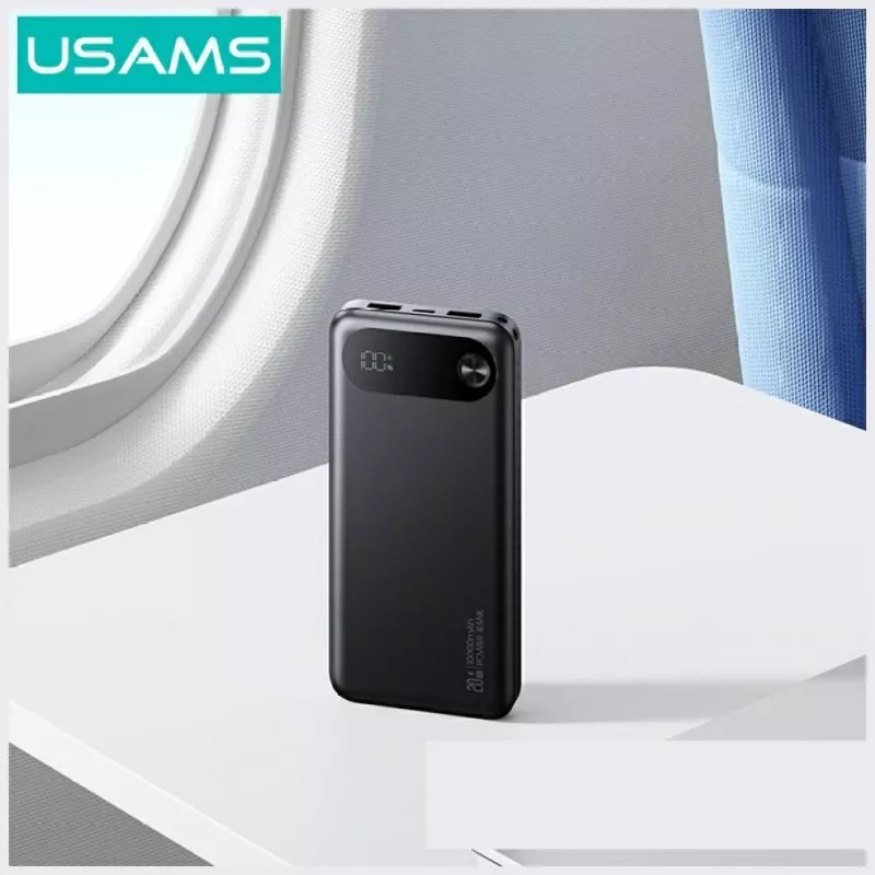 Powerbank usams PB80 PD20W 10000mAh — tragbarer Ladegerät, schwarz