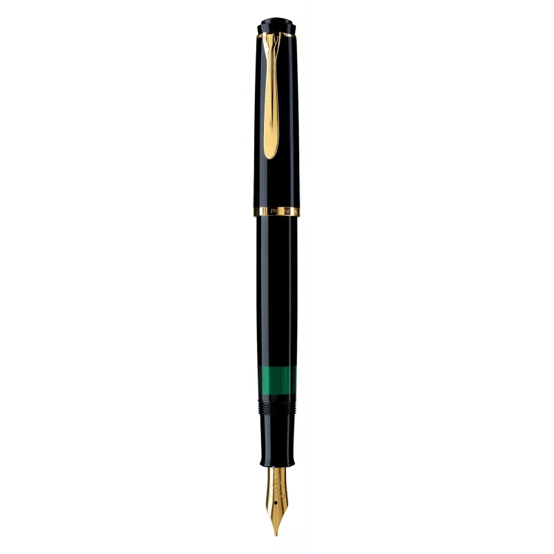 Pelikan M200, Schwarz, Gold, Integriertes Füllsystem, Harz, Gold, Italic-Feder, Gold, Edelstahl