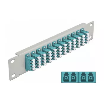 Glasfaser-Patchpanel DeLOCK 10 Zoll 12 Port LC Quad Aqua 1U Grau