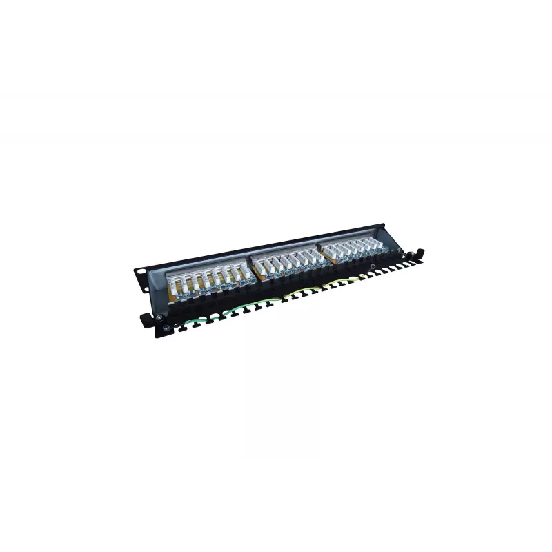 Patch Panel 19 inch 24 Ports, CAT6, S/FTP, 1U, Kabelmanagement, Schwarz (komplett)