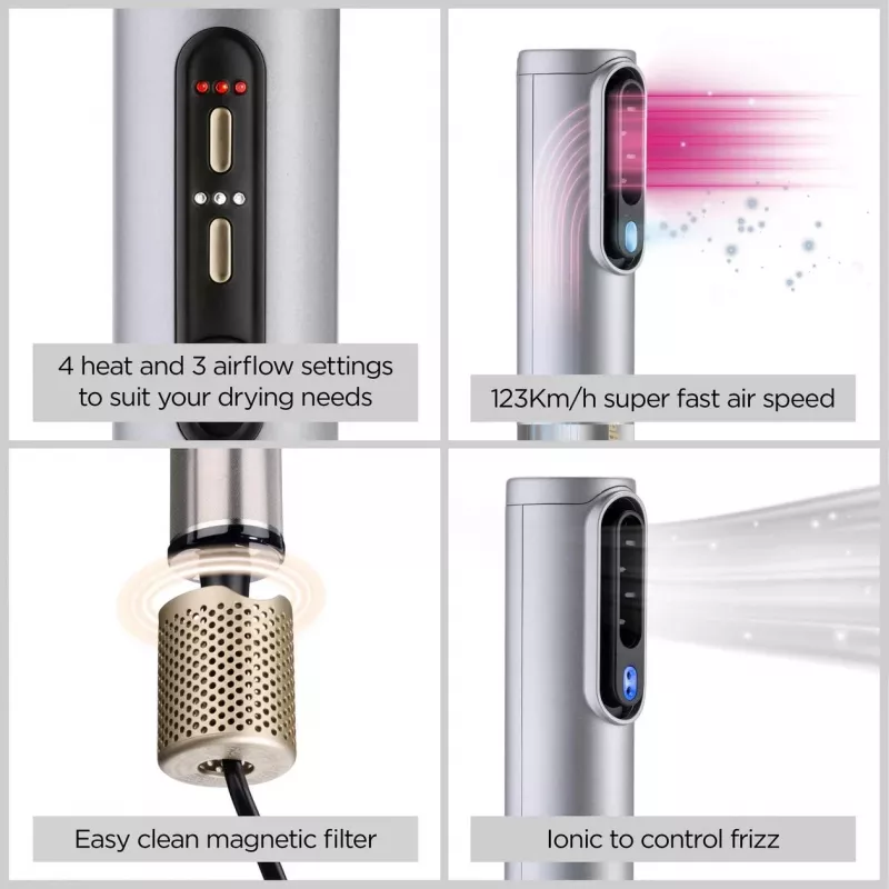 Haarstyling-Set BABYLISS AS6555E — Airflow-Technologie, 4 Heizstufen, 2,5 m Kabel, Silber/Gold