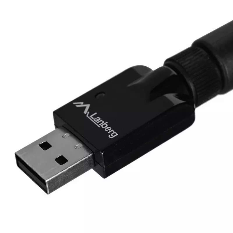 USB-WLAN-Adapter LANBERG NC-0300-WIE, USB 2.0, zwei externe Antennen 5 dBi, WLAN 300 Mbit/s, Ethernet/WLAN, schwarz
