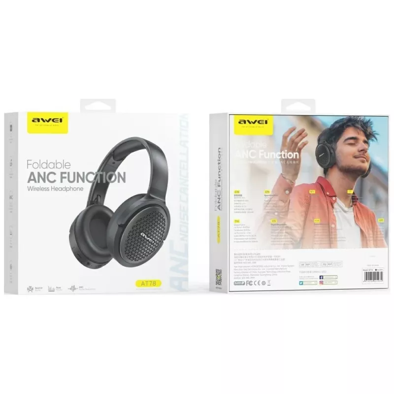 Awei Bluetooth-Kopfhörer AT78 ANC ENC 6.0 — kabelloser Over-Ear-Kopfhörer mit ANC und ENC, Bluetooth 6.0