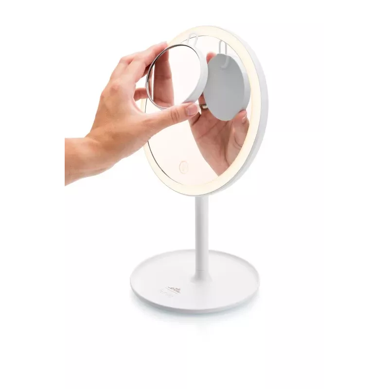 Freistehender LED-Schminkspiegel ETA Fenité rund 20 cm, Touch-Steuerung, USB, integrierte LiPo-Batterie