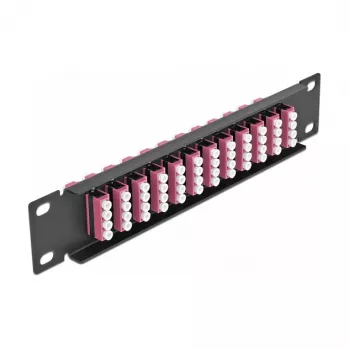 Glasfaser-Patchpanel DeLOCK 10 Zoll 12 Port LC Quad Violett 1U Schwarz