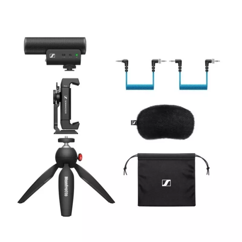 Sennheiser MKE 400 Mobile Kit - Kondensator-, Supernierenmikrofon mit Tiefpassfilter und Manfrotto-Stativ