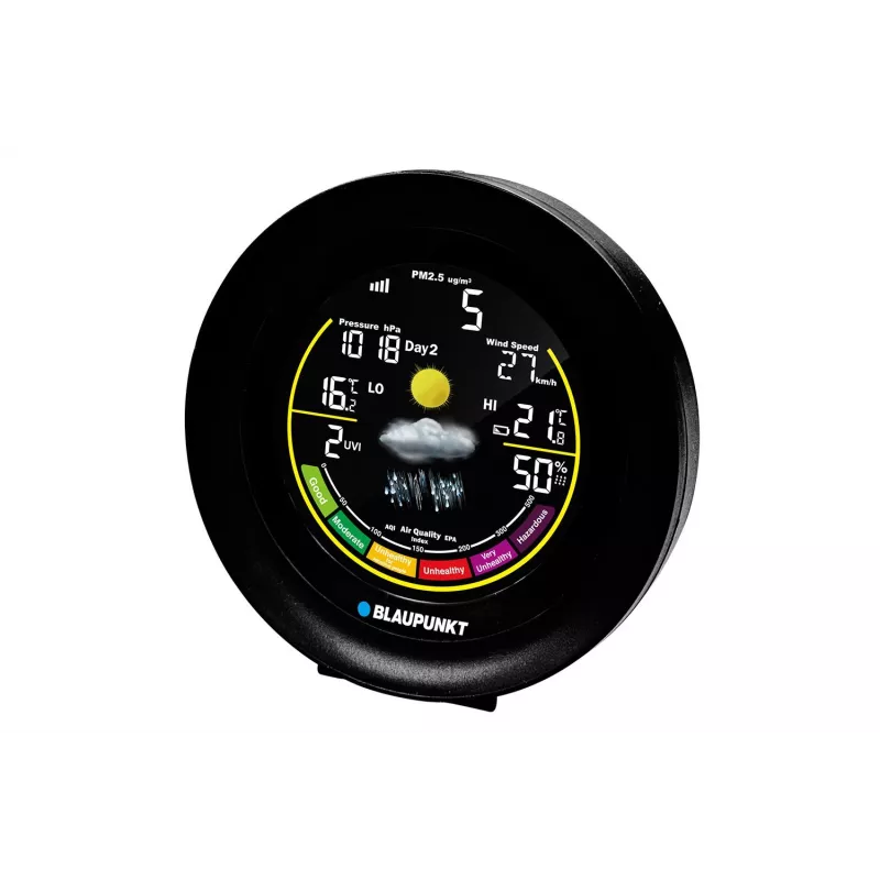 Wetterstation BLAUPUNKT WS35BK APP – LCD-Anzeige, Temperatur & Luftfeuchtigkeit, Alarm, Kalender, App-Konnektivität, 94×94×27 mm