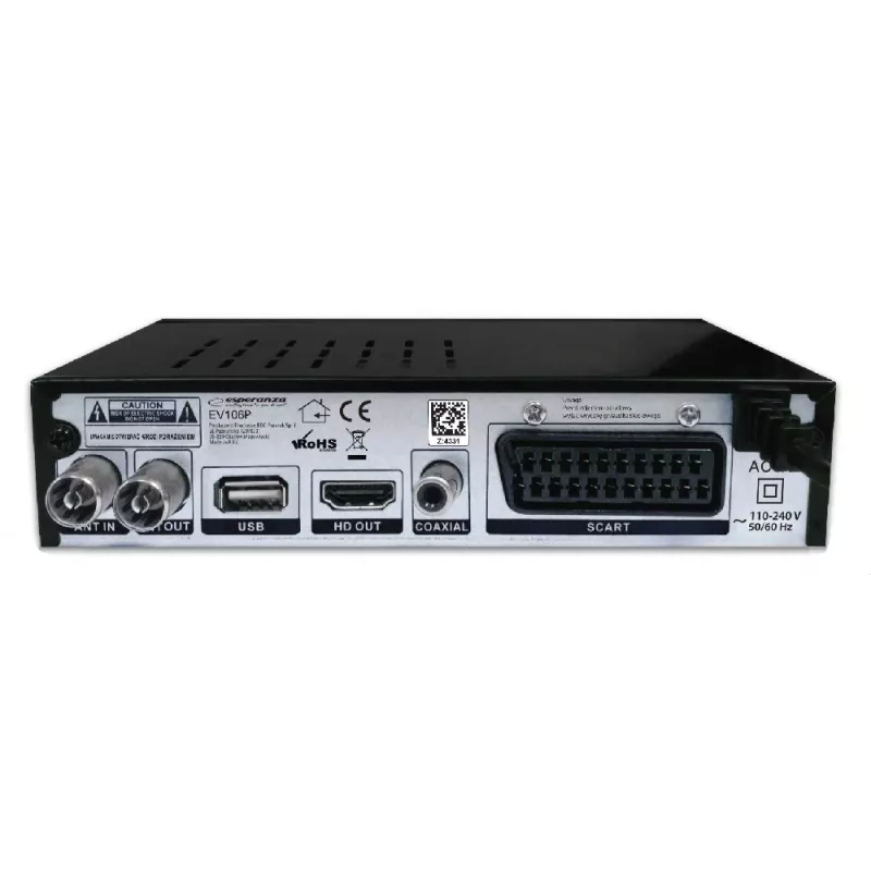 Set-Top-Box ESPERANZA EV106R Kabeltuner DVB-T2 / DVB-C HEVC H.265, HDMI, USB, PVR, Dolby Digital, 174–790 MHz, schwarz